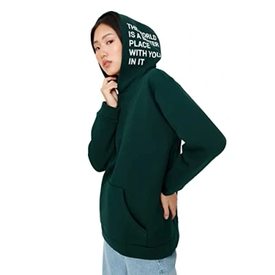 Image of Trendyol Women Regular Basic Hood Knit Sweatshirt Emerald Green