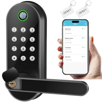 Image of Sifely Keyless Entry Door Lock, Smart Lock for Front Door, Fingerprint Biometric Keypad Digital (Black)