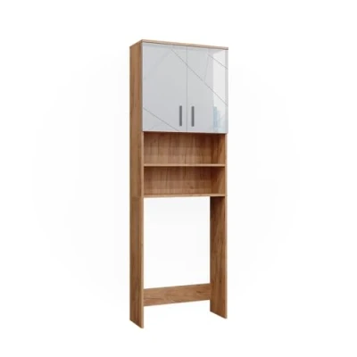 Image of Vicco Washing machine cabinet Irma, White high gloss/gold power oak, 64 x 190.5 cm