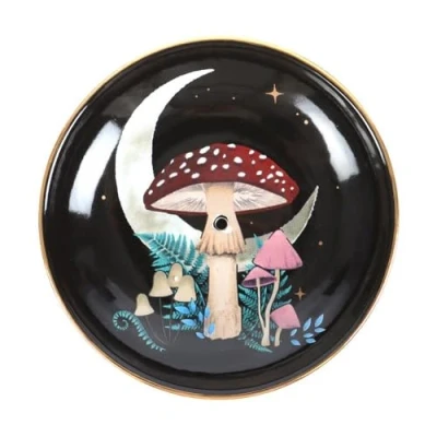 Image of Stylish Incense Plate: Fairytale Toadstool Design Accommodates Sticks and Cones Enchanting Crescent Moon Plate&quot;