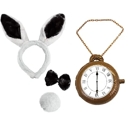 Image of WHITE RABBIT EARS + BOW TIE TAIL JUMBO CLOCK BOOK WEEK FANCY DRESS SET