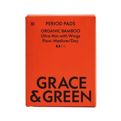 Image of Grace and Green Organic Cotton Bamboo Medium Period Pads (Pack of 10)