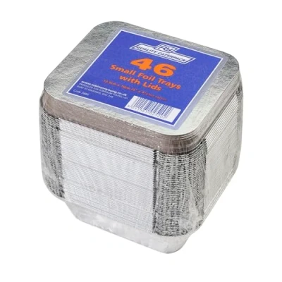 Image of Caterpack Foil Trays With Lids, Small, Disposable Food Containers, 12.5cm x 10cm, Pack of 46