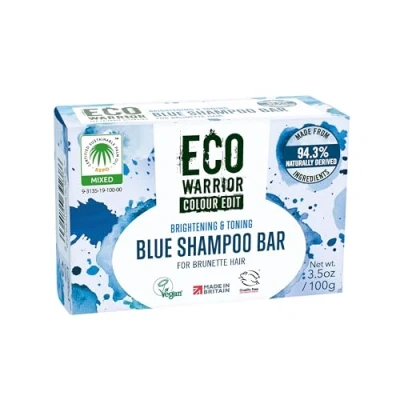 Image of Eco Warrior Blue Shampoo Bar Vegan, Cruelty Free, No SLS or Parabens, Brightening &amp; Toning Brunette Hair Shampoo, With Squalane Shea Butter For Moisture, Natural Soap Bar, 100g