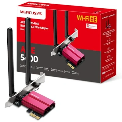 Image of Mercusys AXE5400 Tri Band Wi Fi 6E Bluetooth 5.2 PCIe Adapter With Two Antennas, WiFi Card, OFDMA, MU MIMO,Low Latency, Intel 6 Chipset, Latest WPA3, Supports Windows 10/11(64bit) (MA86XE)