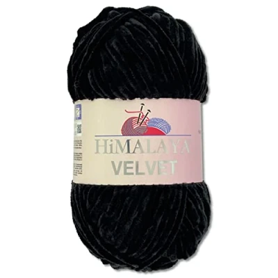 Image of Wohnkult Himalaya 100 g Velvet Dolphin Wool, 40 Colours to Choose From, Chenille Knitting Yarn, Fluffy Shiny Accessory, Clothing, Blankets (90011, Black)