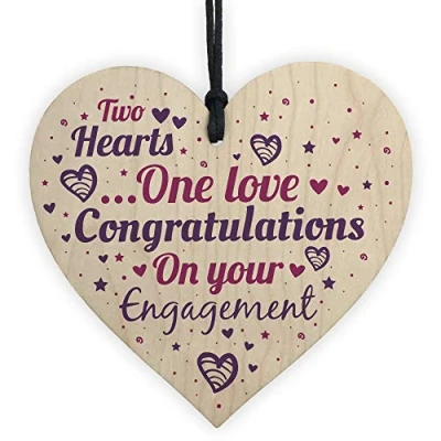Image of RED OCEAN Engagement Gift Keepsake Handmade Wooden Hanging Heart Plaque Wedding Mr &amp; Mrs Congratulations Gifts
