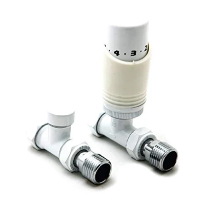 Image of Reina Modal Modern Thermostatic Radiator Valves + Lockshield 1/2&quot; x 15mm White, Straight