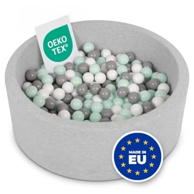 Image of Selonis Soft Ball Pit Pool 90X30cm/200 Balls Round For Baby Toddler Foam, Light Grey:White/Grey/Mint