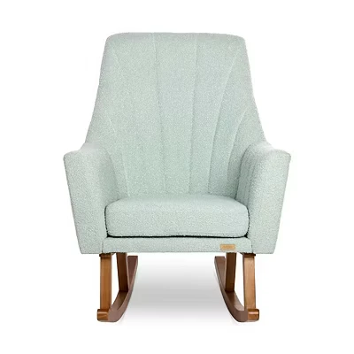Image of Tutti Bambini Jonah Luxe Rocking Chair with Foot Stool Bouclé Nursing Contoured Backrest &amp; Armrest for Comfortable Cradling Feeding, Rubberwood Chairs Adults (Ocean Stone)