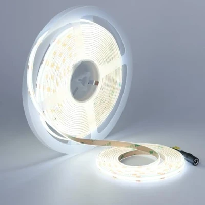 Image of TOPAI 24V COB LED Strip 10M Cool White 6000K Dotless Super Bright 7000Lm, CRI&gt;93, Self Adhesive, 384LED/M, 8mm Width, Flexible Cuttable IP20 for Cabinet Home DIY Lighting Projects