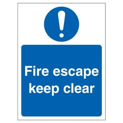 Image of V Safety Fire Escape Keep Clear Sign Portrait 150mm x 200mm Self Adhesive Vinyl