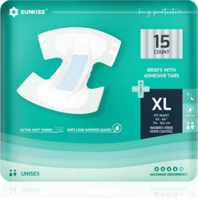 Image of SUNKISS TrustPlus Adult Diapers with Maximum Absorbency, Unisex Disposable Incontinence Briefs Tabs for Men and Women, Odor Control, XLarge, 15 Count