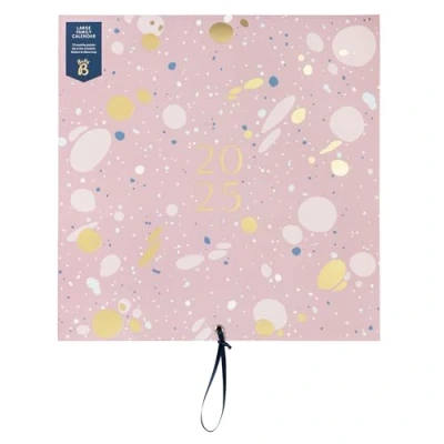 Image of Busy B Large Family Wall Calendar 2025 Pink Spray Design with 5 Columns &amp; Storage Pockets Monthly for Families Colour Coded Stickers 30.5 x 30.5cm