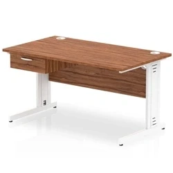 Image of Impulse 1400x800 Desk Walnut/White Cable Managed Leg 1 Dr Fixed Ped