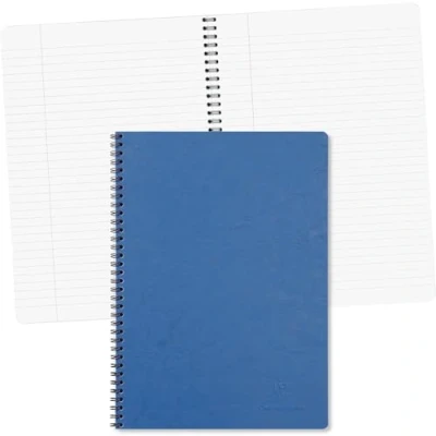 Image of Clairefontaine Ref 781454C Age Bag Wirebound Notebook (100 Pages) A4 Size, Lined Rulings, 90gsm Brushed Vellum Paper, Pocket for Loose Documents Blue Cover