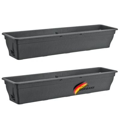 Image of 2 x Balcony Boxes, 100 cm, Flower Box with Water Reservoir, Anthracite, 25 L, Weatherproof Planter Insert, Long Boxes for Garden and Balcony, Weatherproof, Grey