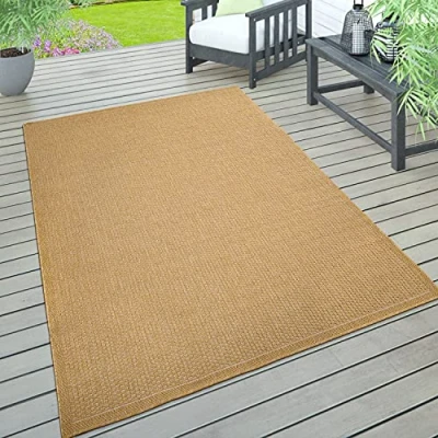 Image of Paco Home Indoor &amp; Outdoor Rug, Terrace And Balcony, Weatherproof One Colour With Texture, Size:160x220 cm, Colour:Yellow