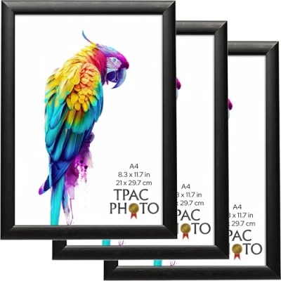 Image of The Photo Album Co SHERWOOD A4 (21x29.7cm) Black Poster Frame Acrylic (Non Glass) Front Pack of 3