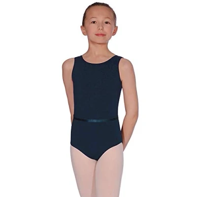 Image of Roch Valley Women Cotton June Sleeveless Exam Leotard with Belt Navy Blue, Small