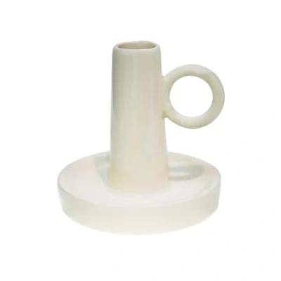 Image of Ivyline Bowen Dinner Candle Holder in Linen with Convenient Handle Modern Elegant Candlestick Home Decoration H10 x D10 cm