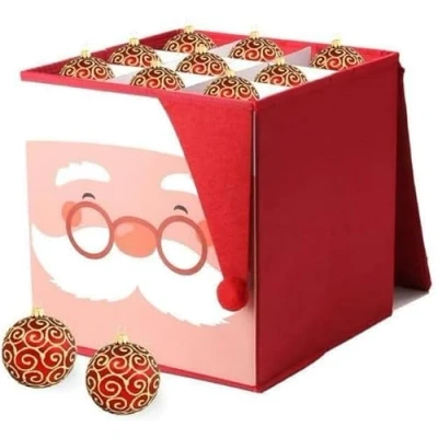 Image of Elito Home &amp; Garden Christmas Collapsible Sturdy Storage Box Bag For Xmas Baubles Ornaments Lights Tree More Decoration (Santa Box)