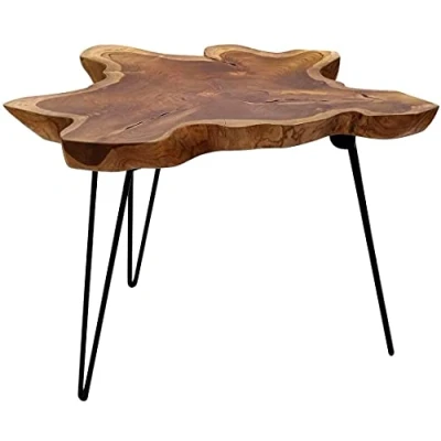Image of Brillibrum Design Living Room Table Teak Top Made of Wood Folding with Metal Frame Coffee Foldable Unique Natural Robust