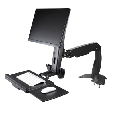 Image of StarTech.com Sit Stand Monitor Arm Desk Mount Adjustable Workstation for Single 34&quot; VESA Display Ergonomic Articulating Standing Converter with Keyboard Tray (ARMSTSCP1)