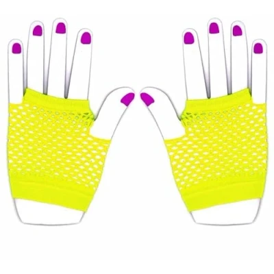 Image of The Glowhouse 80s Neon Fishnet Gloves Short and Long Vibrant Colours (Short Yellow)