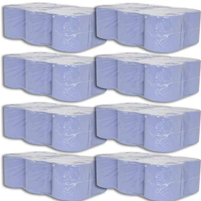 Image of Blue Centre Feed 2 Ply Embossed Paper Wipe Pull Rolls Wipes Kitchen Towel (48)