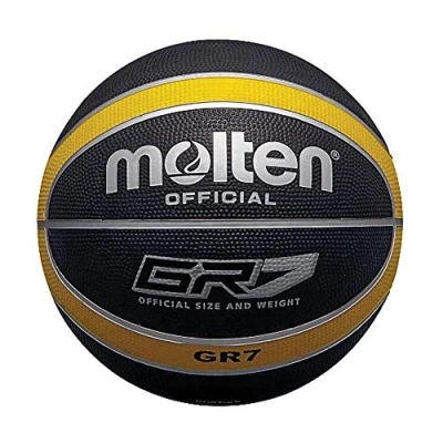 Image of Molten GR Basketball, Indoor/Outdoor, Premium Rubber, Size 7, Impact Colour Black/Yellow, Suitable For Boys age 14 &amp; Adult (BGR7 KY)