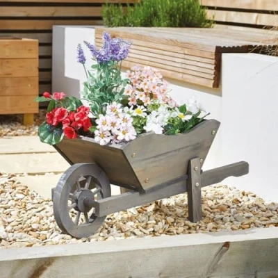 Image of Garden Mile Large Slate Grey Woodland Wheelbarrow Planter Ornament Outdoor Decoration Planting Patio Décor Ornamental Suitable for Plants &amp; Flowers XL Barrow Storage