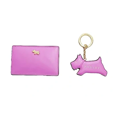 Image of RADLEY London Womens Fortune Street Leather Small Credit and Travel Card Holder Jump Keyring Bag Charm in Pink Comes a Gift Box