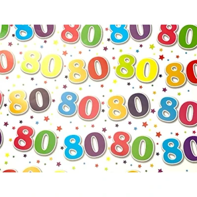 Image of 80th Birthday Wrapping Paper 2 Sheets Gift Wrap and 1 Matching Tag. Made in UK