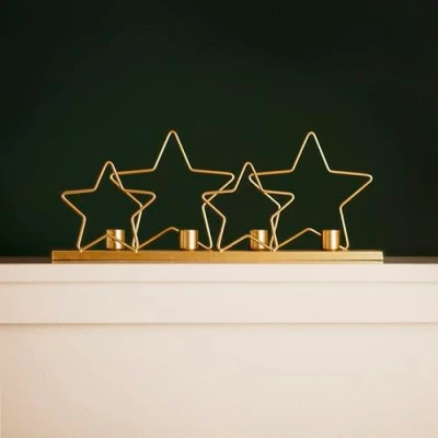 Image of Garden Mile Christmas Candle Holder Decoration Gold Star durable metal candlestick holders ideal for decorations, Table Decoration, home decor accessories (Gold Stars)