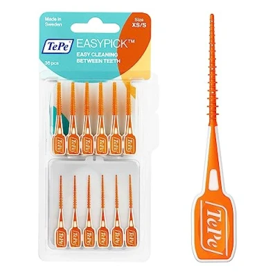 Image of TePe EasyPick Toothpicks, Orange, ISO XS S, 36pcs, Plaque Remover, efficient Clean Between Teeth, Durable Dental Picks for Narrow Gaps, Travel case Included
