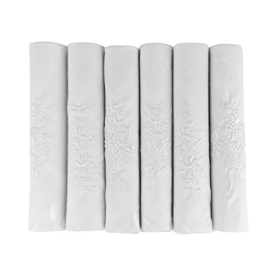 Image of 6 Pack Ladies Boxed 100% Cotton Embroidered Luxury White Handkerchiefs, 40 x 40cm approx,