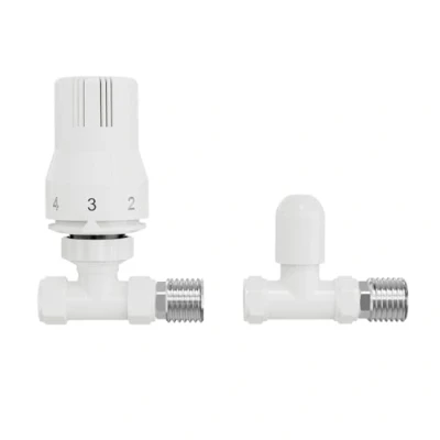 Image of NRG 15mm White Bathroom TRV Thermostatic Radiator Valve + Lockshield Straight Valves