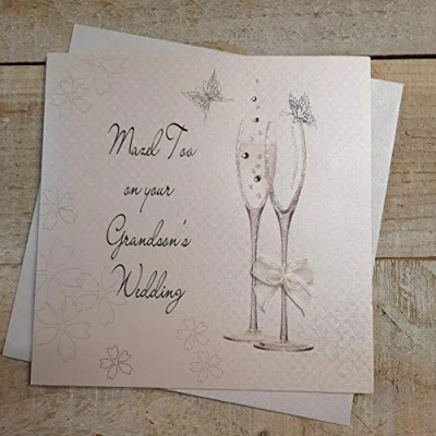 Image of WHITE COTTON CARDS Mazel Tov On Your Grandson&#039;s, Handmade Jewish Wedding Card, Code ws41gs (Champagne)