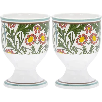 Image of Lesser &amp; Pavey Ceramic Boiled Egg Cups Server Set of 2 William Morris Blackthorn Kitchenware