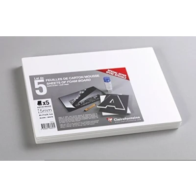 Image of Clairefontaine Ref 193657C Foam Board (Pack of 5 Sheets) A4 (297 x 210mm) in Size, 5mm Thick, Light &amp; Stiff Suitable for Decoration, Framing Model Making