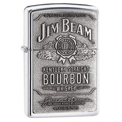 Image of Zippo Jim Beam Label Pewter Emblem Lighter Polished Chrome