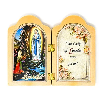 Image of Catholic Gift Shop Lourdes Apparition Folding Plaque &amp; Prayer Card