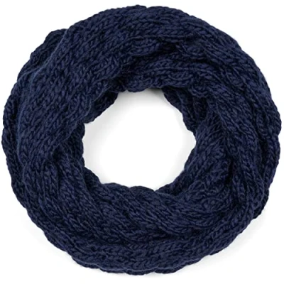 Image of styleBREAKER Ladies Knitted Loop Scarf Plain with Bubble Pattern, Warm Winter Scarf, Raspberry Pattern Tube 01018167, Colour:Dark Blue