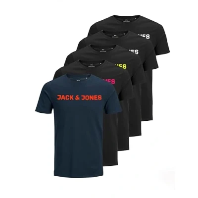 Image of JACK &amp; JONES Men&#039;s T Shirt Logo Tee Crew Neck Pack of 3, 5 (Pack c), XL