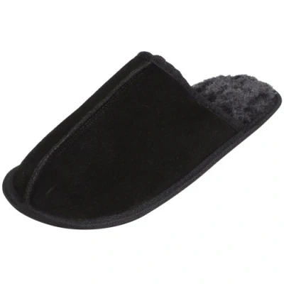 Image of E G O Men&#039;s Snugg Suede Slip On Slippers Faux Fur Lining TP Rubber Sole (7 UK, Black)