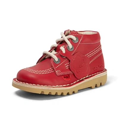 Image of Kickers Unisex Baby Vegan Classic Ankle Boots With Zip, Plant Based Material, Extra Comfortable, Added Durability, Premium Quality Kick Hi Ve, Red, 7 UK Child