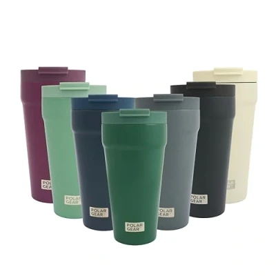 Image of Polar Gear Coffee Cup Travel Mug, 470ml Large Insulated with Leakproof Screw Closure Lid, 304 Stainless Steel Double Walled, Reusable Cups (Forest Green)