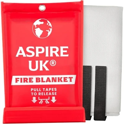 Image of ASPIRE UK 1M x Fire Blanket 1 Pack Kitemarked Fiberglass Suppression for Kitchen, Home, Office &amp; Caravan