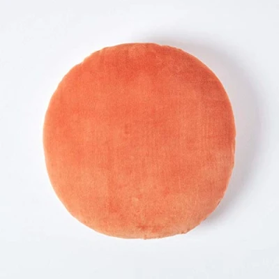 Image of HOMESCAPES Burnt Orange Round Velvet Cushion Super Soft Cotton Luxury Filled Scatter Thick Plain Accent Throw Pillow for Sofa and Bed Decoration, 40cm (15&quot;) Diameter